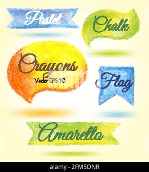 Set watercolor speech bubbles ribbons flags Vector illustration crayon, pastel in warm colors Stock Vector