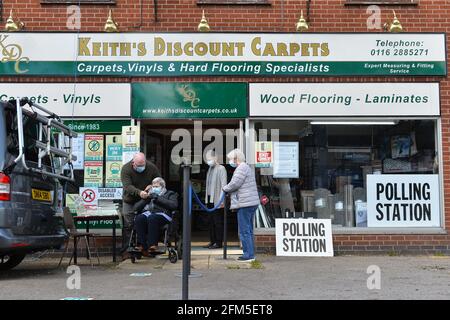 Leicester, Leicestershire UK 6th May 2021. UK News. A Carpet Shop in Oadby in Leicester is used as a Polling Station for the local elections. Alex Hannam/Alamy Live News Stock Photo