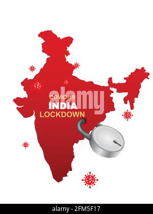 India lockdown preventing covid19, corona virus epidemic and outbreak. Lockdown concept Indian map with locker. vector illustration design Stock Vector