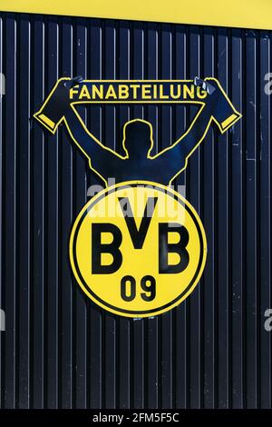BVB 09 Borussia Dortmund football club logo, Fanabteilung at Signal Iduna Park Borussia Dortmund stadium, Germany