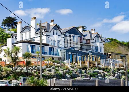 The Carbis Bay hotel overlooking the beach at carbis bay near St ives in Cornwall, England, UK. The hotel is the venue for the G7 summit in June 2021 Stock Photo