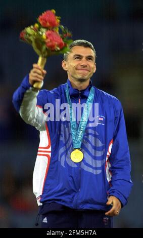 THE OLYMPIC GAMES IN SYDNEY SEPT 2000. 25/9/2000 ATHLETICS MENS TRIPLE JUMP JOHNATHAN EDWARDS WINS GOLD. PICTURE DAVID ASHDOWN. OLYMPICS SYDNEY 2000 Stock Photo