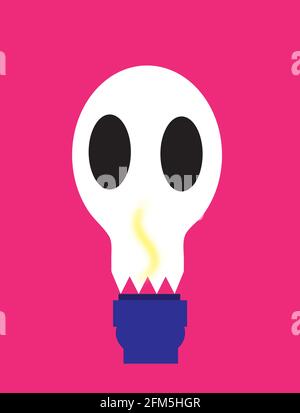 illustration of a light bulb in the shape of a ghost, isolated on a pink background Stock Vector