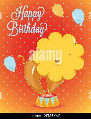 Birthday card in the style of a circus lion in vintage Stock Vector