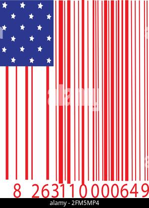 illustration of the american flag made from a barcode design, isolated on white Stock Vector