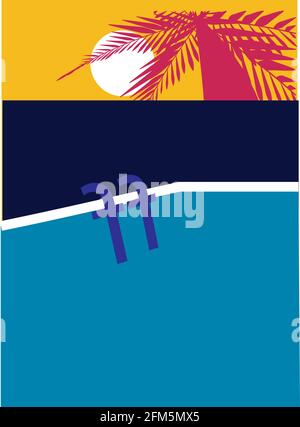 illustration of a pool with the facebook logo and a pink palm tree Stock Vector