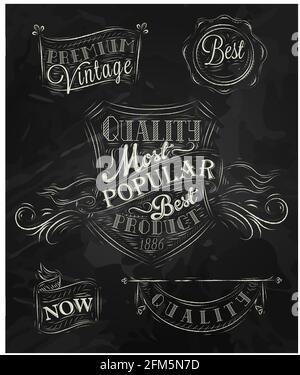 Set of retro styled chalk drawings of vintage premium quality badges and labels Stock Vector
