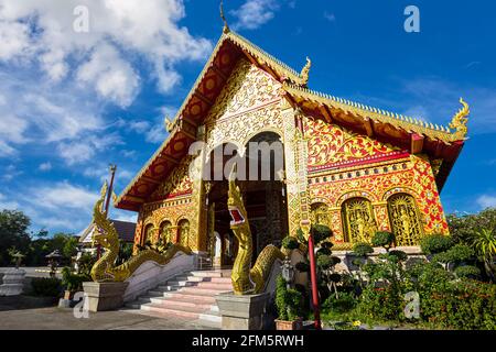 Wat Jet Yot in the city of Chiang Rai in North Thailand. Stock Photo