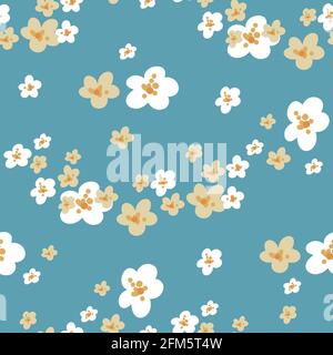 Vector seamless pattern with white and yellow small flowers. Ditsy pattern. Stock Vector