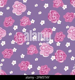 Vector seamless pattern with decorative roses and little white flowers. Blooming flowers pattern. Stock Vector
