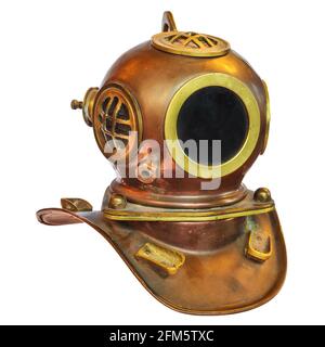 Vintage deep sea diving helmet isolated on a white background Stock Photo