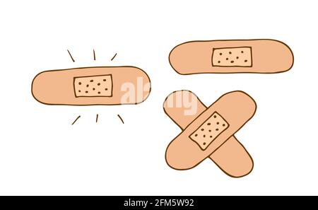 Sticking plaster vector sketch, hand drawn band isolated on white background Stock Vector
