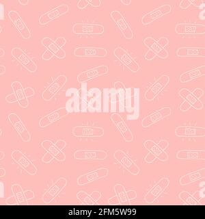 Sticking plaster vector seamless pattern, hand drawn band isolated on pink background Stock Vector