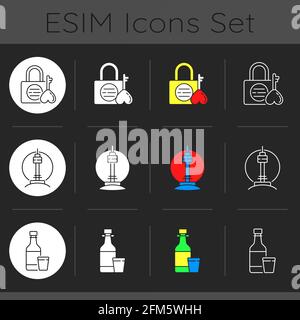Symbols of Korea dark theme icons set Stock Vector