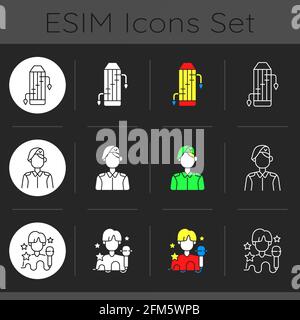 Korea dark theme icons set Stock Vector