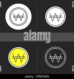 Korean won dark theme icon Stock Vector