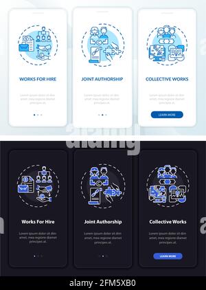 Copyright law rules onboarding mobile app page screen with concepts Stock Vector