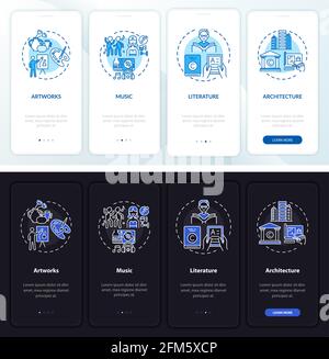 Copyright items onboarding mobile app page screen with concepts Stock Vector