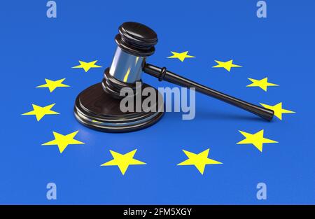 EU flag background and big law gavel for europe laws