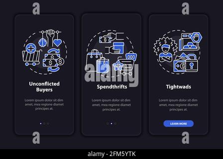 Customers types onboarding mobile app page screen with concepts Stock Vector
