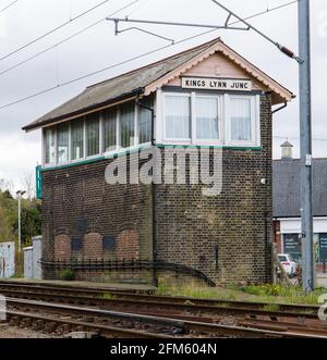 Old fashion signal box on Tennison Avenue in Kings Lynn, Norfolk. Stock Photo