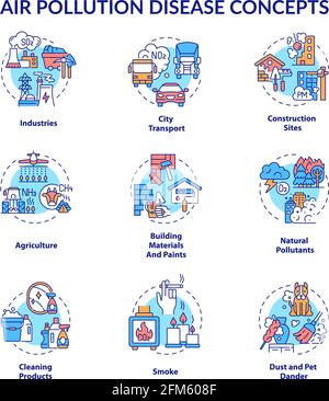 Air pollution disease concept icons set Stock Vector