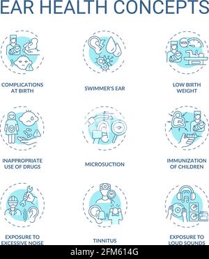Ear health concept icons set Stock Vector
