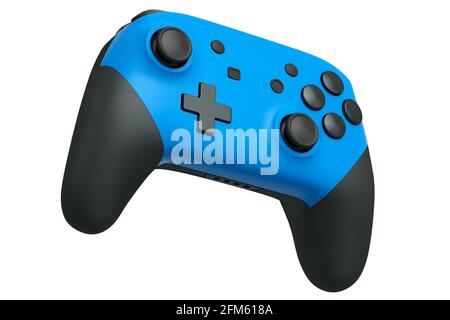 Realistic blue video game joystick on white background Stock Photo