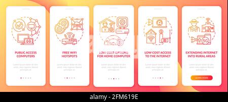 Digital inclusion measures red onboarding mobile app page screen with concepts Stock Vector