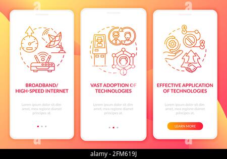 Digital inclusion preconditions red onboarding app page screen with concepts Stock Vector