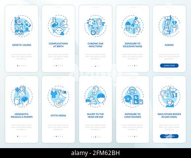 Hearing impairment factors onboarding mobile app page screen with concepts set Stock Vector
