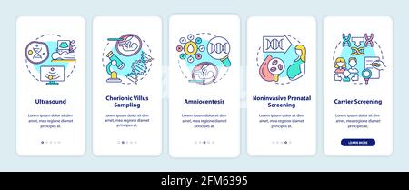 Genetic diseases testing, diagnostics onboarding app page screen with concepts Stock Vector