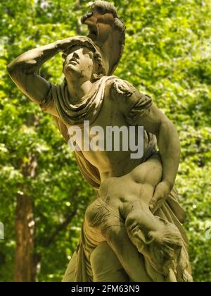 Warsaw, Poland -Palace on the Isle, Lazienki krolewskie, Royal Lazienki; sculptures around the building, interior architecture and nature Stock Photo