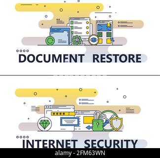 Vector line art document restore poster banner Stock Vector