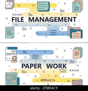 Vector line art file management paperwork template Stock Vector