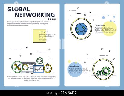 Vector line art global networking poster template Stock Vector