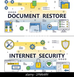 Vector line art document restore poster banner Stock Vector