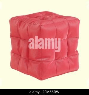 Red leather square quilted pouf on isolated background. 3d rendering Stock Photo