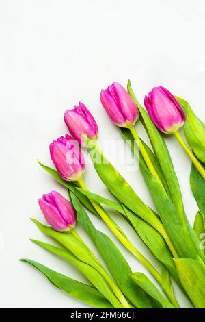 Pink tulips on a marble background Stock Photo