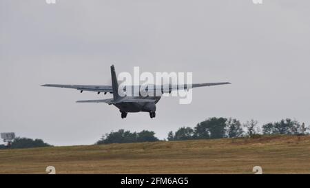 Evreux Air Base France JULY, 14, 2019 Takeoff of the CASA IPTN CN-235 military transport airplane of French Air Force Stock Photo