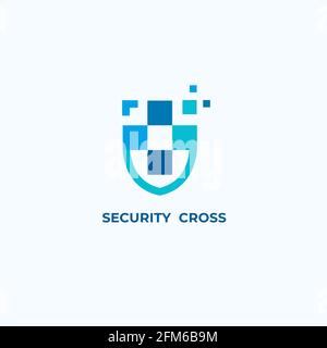 Shield vector logo. Cyber security emblem. Vector. Cross logo Stock Vector