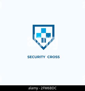 Shield vector logo. Cyber security emblem. Vector. Cross logo Stock Vector