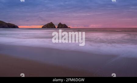 Holywell bay Sunset near Newquay in Cornwall Stock Photo