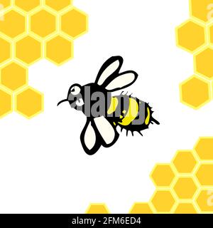 Cute funny cartoon bees. Vector illustration. Stock Vector