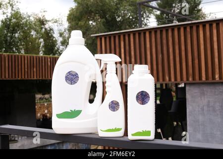 cleaning and sanitation kitchen products cleaning agent, bleach or fabric softener Stock Photo