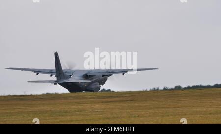 Evreux Air Base France JULY, 14, 2019 Takeoff of the CASA IPTN CN-235 military transport airplane of French Air Force Stock Photo