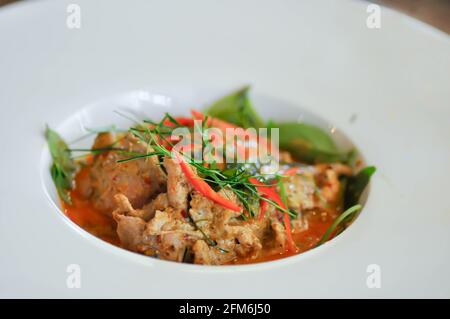 curry pork, Thai curry pork or stir fried pork with curry or Thai food Stock Photo