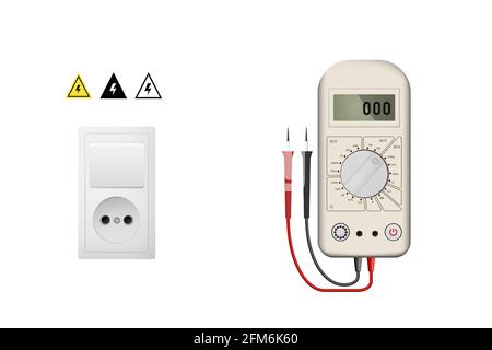 Realistic white multimeter for measuring current and voltage. Stock Vector