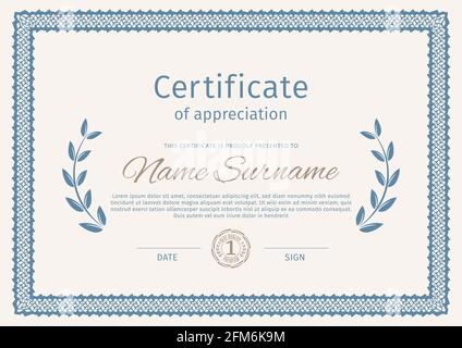 Blue border certificat. Business simple design. Vector illustration Stock Vector