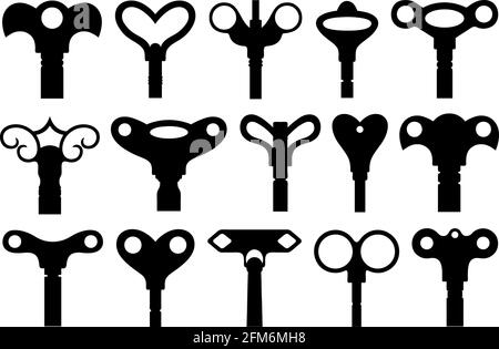 Illustration of different wind up keys isolated on white Stock Vector